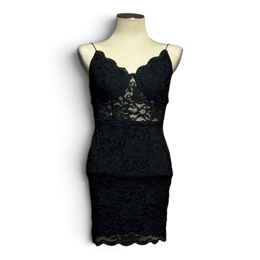 Crystal Doll Corset Stretch Bodycon Mini Cocktail Dress Lace Black Size 7